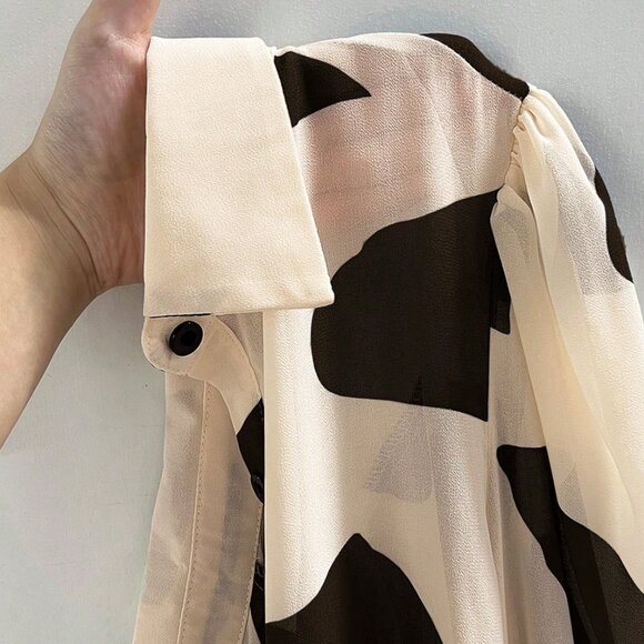 Black and Tan Casual Women's Allover Print Button Front Shirt - Picture 4 of 4